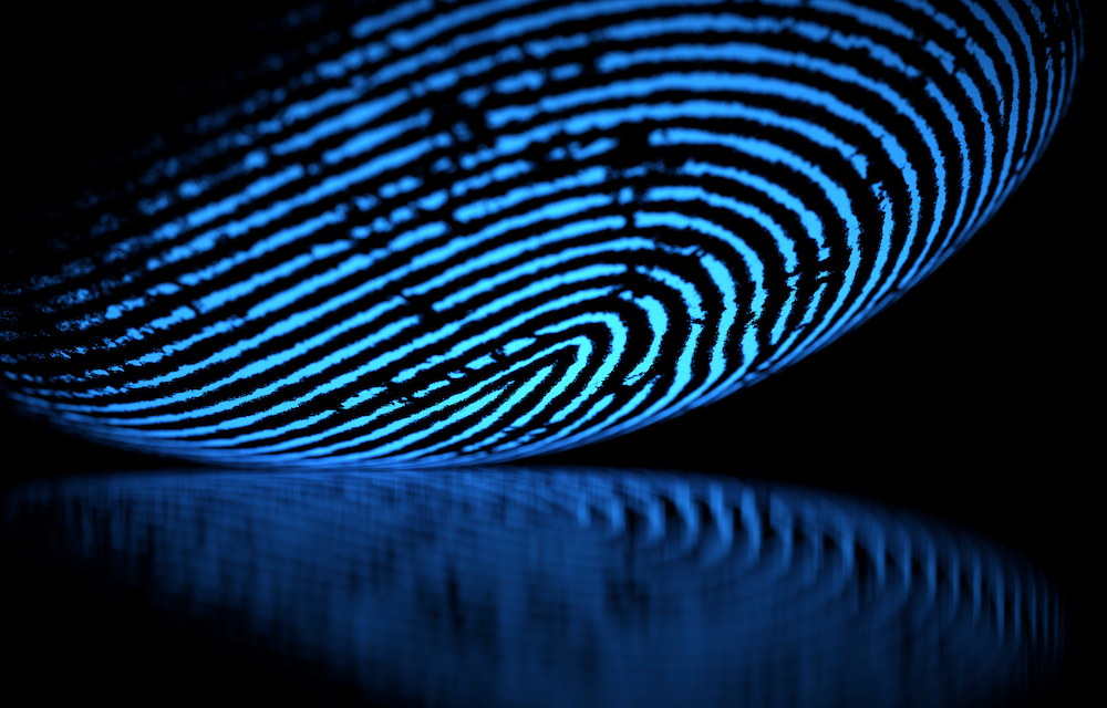 3D Holographic Fingerprint On Black Background Copy
