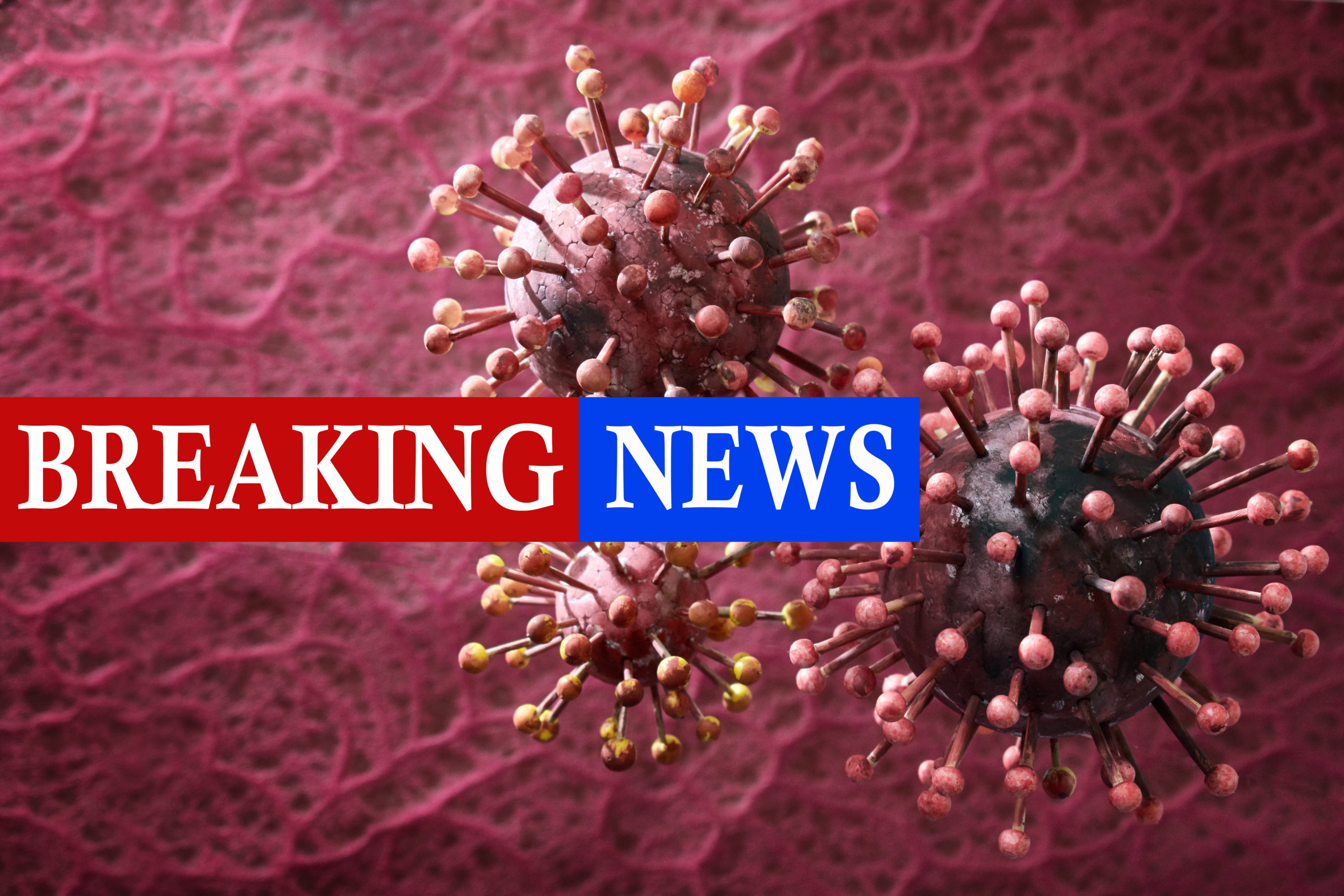 Breaking News Covid 19 Concept Isolated On Coronavirus Simulation Cell Red Background. By Xinlan Scaled